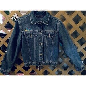 NO BOUNDARIES Embroidered Flowers Blue Denim Jacket  Y2K 90's Juniors S